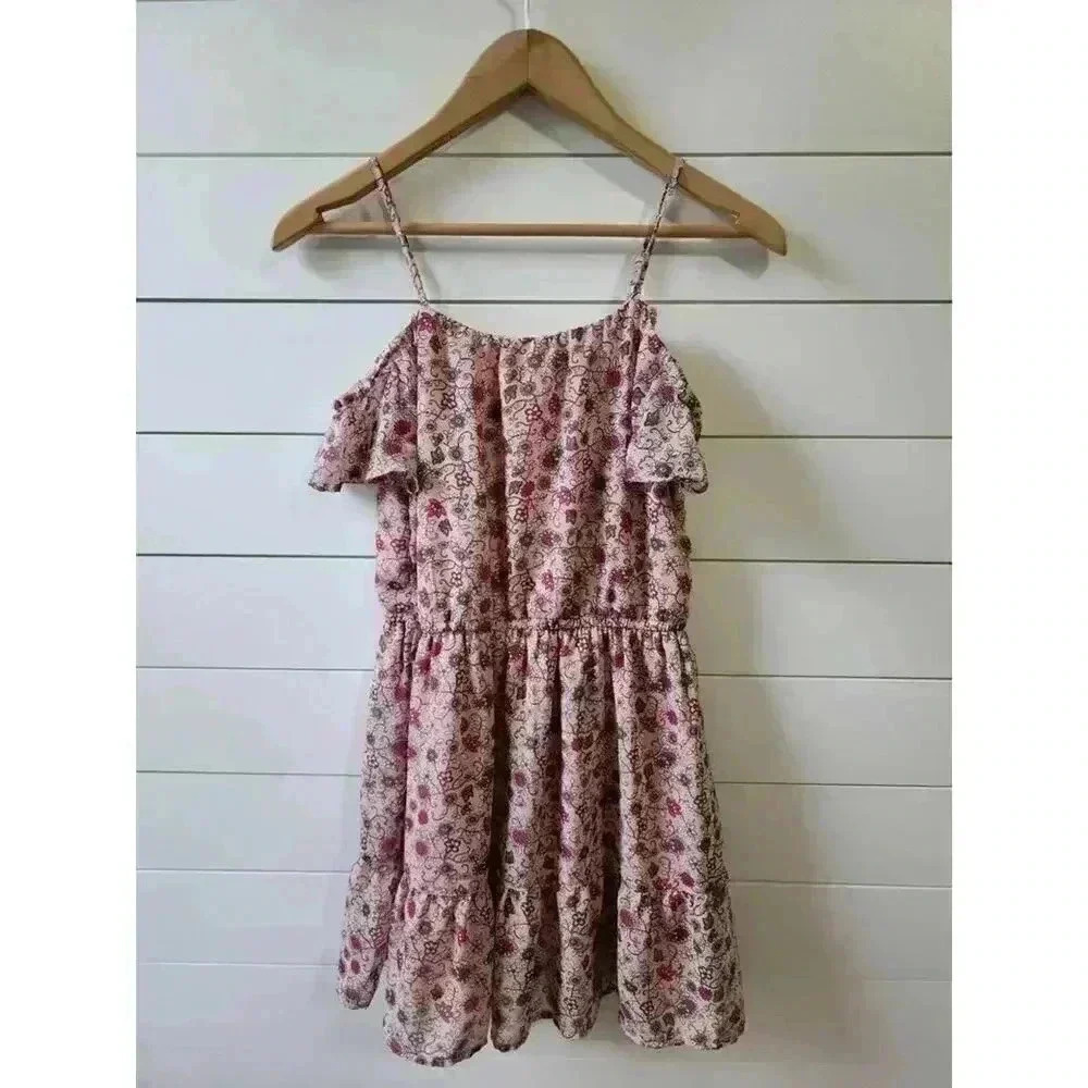 Children's Place Girl's Size L (10/12) Pink Floral Off the Shoulder Ruffle Dress - Picture 2 of 4